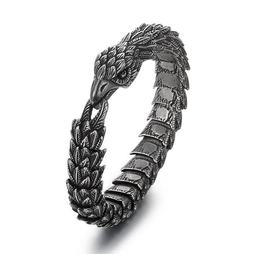 KALEN 220mm Men Punk Oxidized Black-Silver Stainless Steel Links Bracelet With Hawk Head Clasp