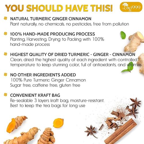 Premium Turmeric Ginger Cinnamon Tea Improve Digestion, Support Brain, Weight, Skin and Sleep