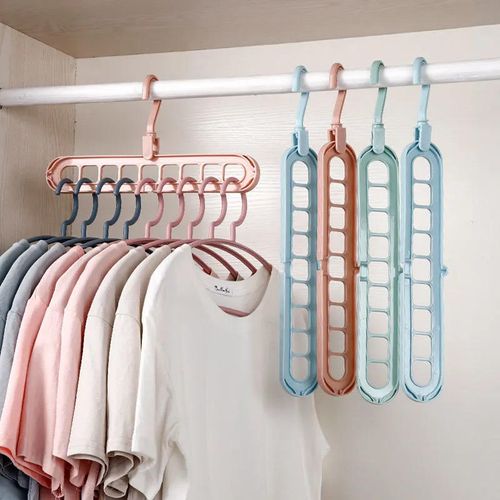 Multifunctional Nine-hole Plastic Storage Rack, Foldable Magic Clothes Hanger