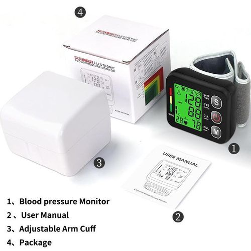 High Precision Automatic Wrist Blood Pressure Monitor  Electronic Sphygmomanometer Backlit Display Electric Cuff