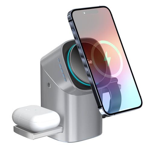 Qi2 3 in 1 Auto Rotation Wireless Charger 3 Motors Inside for Apple Watch for Samsung Watch for Earphones With Fan and Night Led