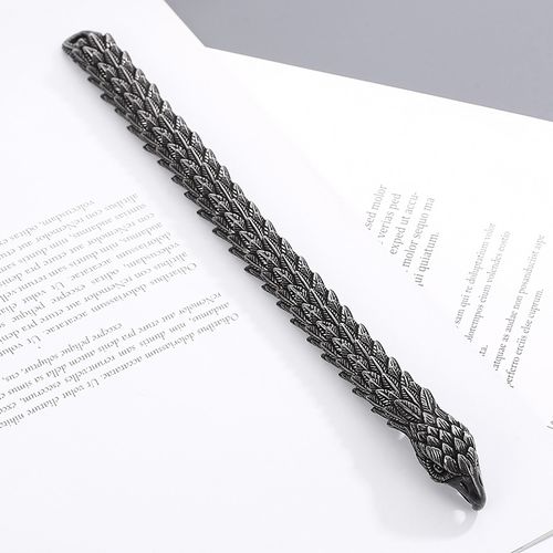 KALEN 220mm Men Punk Oxidized Black-Silver Stainless Steel Links Bracelet With Hawk Head Clasp