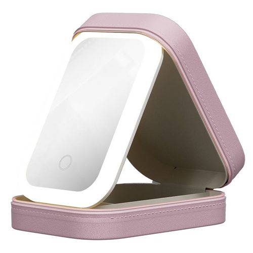 Portable Multifunctional Jewelry Makeup Box Cross-Border LED Tri-Color Mirror Folding Beauty Mirror Personalized Features Pocket