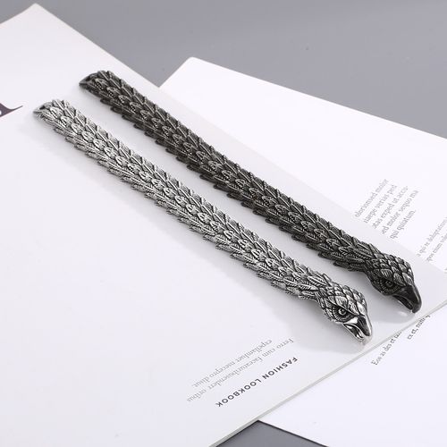 KALEN 220mm Men Punk Oxidized Black-Silver Stainless Steel Links Bracelet With Hawk Head Clasp