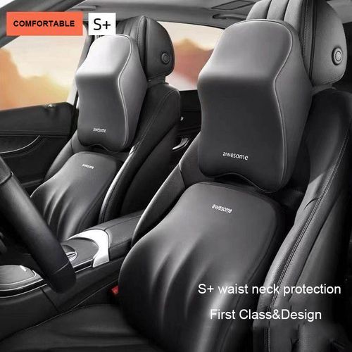 Car Headrest Back Pad Memory Foam Neck Pillow Office Cervical Lumbar Support Set Ventilation Function Car Interior Accessories