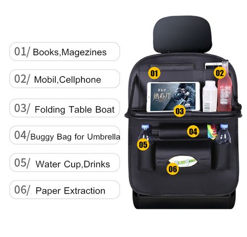 Universal Foldable PU Leather Car Backseat Anti Kick Storage Bags Car Back Seat Organizer