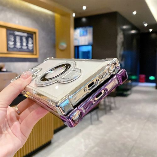 Hot Selling Anti Fall Airbag Transparent Plating PC Magnetic With Metal Holder Phone Case for Samsung S24 Ultra S23 S22 Plus S25