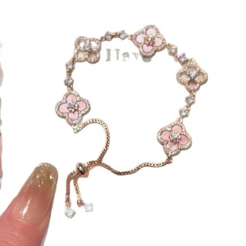 Pink Flower 18K Gold Plated Stainless Steel Bracelet Versatile Fashionable Bracelet