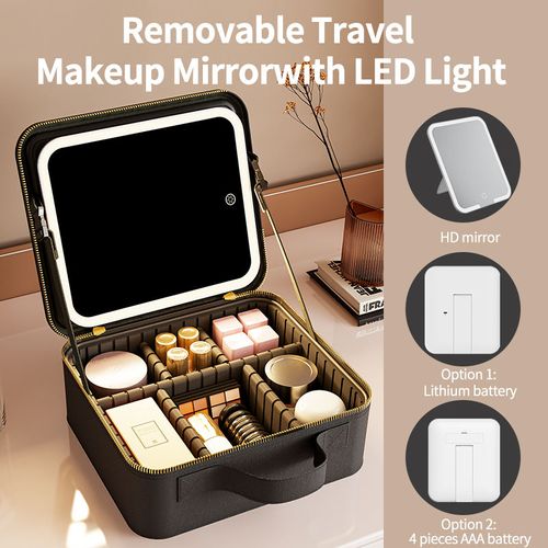 Portable Beauty Light up Travel Storage Lighted Box Vanity Makeup Bag Case With Led Light Mirror