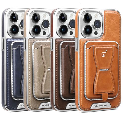 Rugged Wireless Magnetic Holder Phone Cases for iPhone 16 Pro Max 15 14 13 Men Business Leather Shockproof Cover With Card Slots