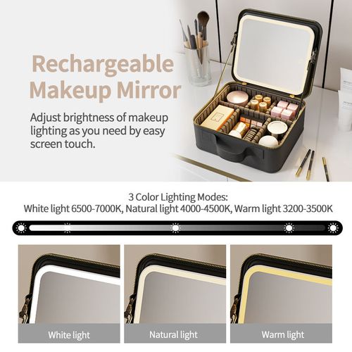 Portable Beauty Light up Travel Storage Lighted Box Vanity Makeup Bag Case With Led Light Mirror