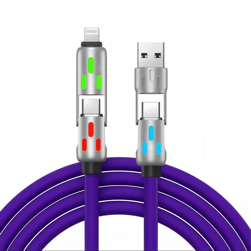 LED Breathing Light Indicator 4-in-1 Mobile Phone Charging Cable USB TYPE-C Suitable Soft Silicone Material Fast Charging Cable
