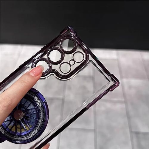 Rotatable Car Wheel Stress Relief Spinners Shockproof Clear Ring Phone Case for Samsung Galaxy S25 S24 Ultra with Lens Protector