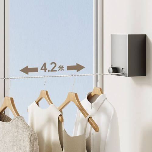 Wall Mounted No Punching Retractable Clothesline Balcony Automatic Telescopic Balcony Steel Wire Rope Rack