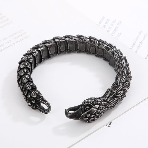 KALEN 220mm Men Punk Oxidized Black-Silver Stainless Steel Links Bracelet With Hawk Head Clasp