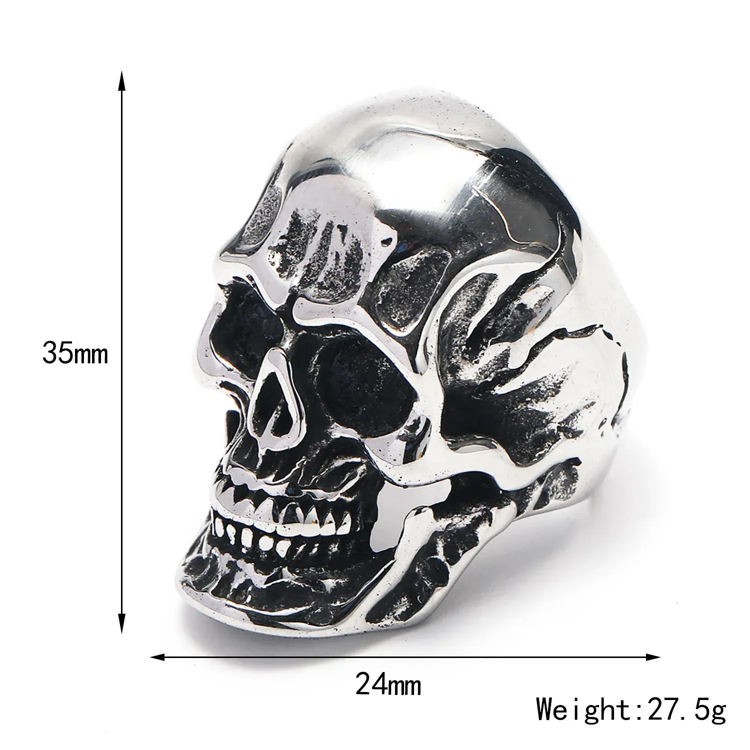 Fashion Jewelry Punk Hip Hop Big Skull Thai Silver Men's Ring S925 Sterling Silver Handmade Retro Ring Men's Personality Ring