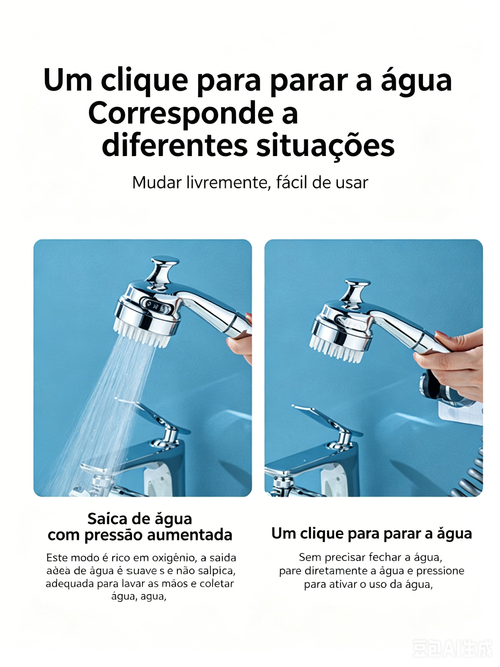 Kit Chuveiro Manual para Pia, Sistema de Lavagem de Cabelo com 3 Modos de Água, Instalação Sem Perfuração | Entrega Domiciliar em Luanda