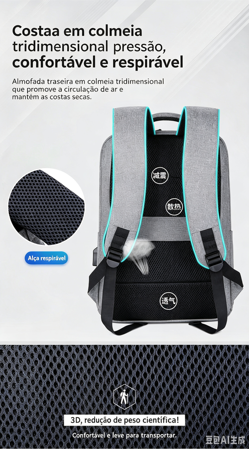 Mochila Escritório Resistente em Tecido Oxford para Portátil 15,6 Polegadas, Compartimento Antichoque, Porta USB Integrado, Entrega Domiciliária em Toda Luanda