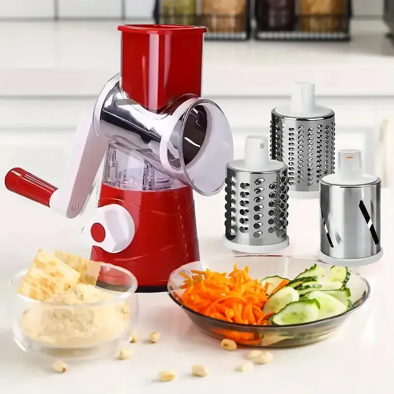 Ralador de Manivela 3 Lâminas Aço 430 Sem BPA, Desmontável com Base de Sucção Antiderrapante para Legumes, Queijo e Amendoim | Entrega em Casa em Toda Luanda