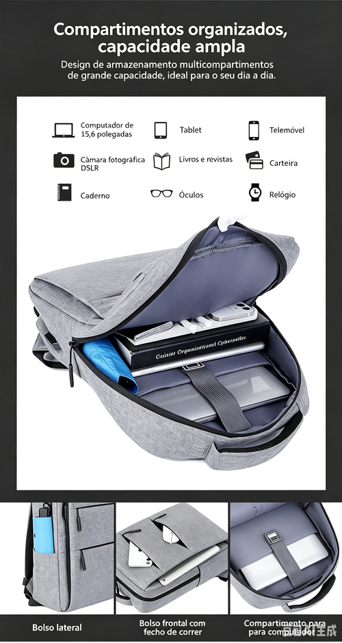Mochila Escritório Resistente em Tecido Oxford para Portátil 15,6 Polegadas, Compartimento Antichoque, Porta USB Integrado, Entrega Domiciliária em Toda Luanda