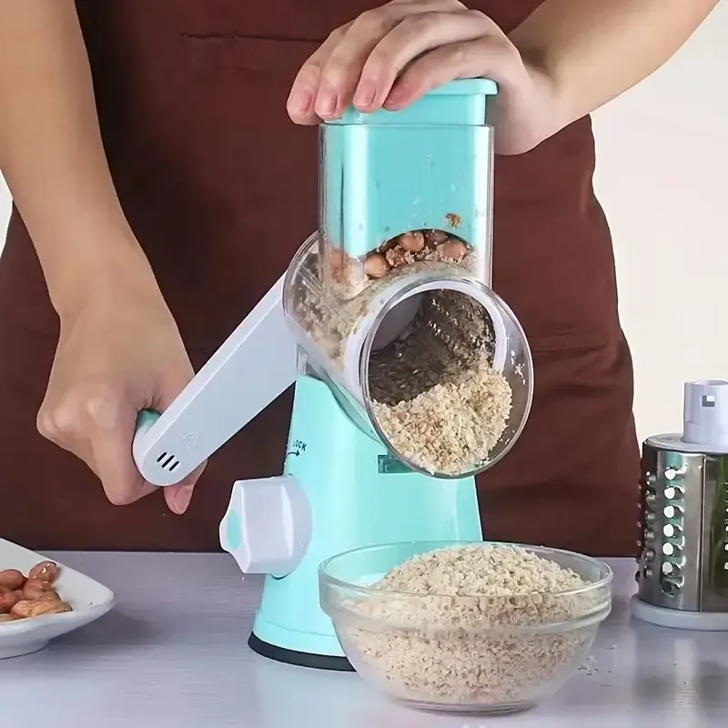 Ralador de Manivela 3 Lâminas Aço 430 Sem BPA, Desmontável com Base de Sucção Antiderrapante para Legumes, Queijo e Amendoim | Entrega em Casa em Toda Luanda