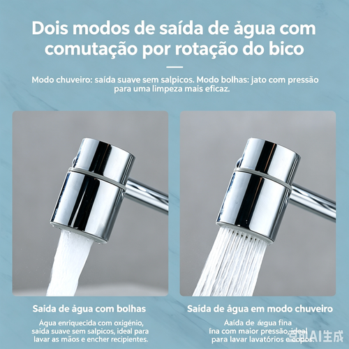 Bico Extensor de Torneira com Braço Mecânico 1080° Duas Saídas de Água Latão Universal para Pia e Lavatório, Entrega Domiciliar em Luanda