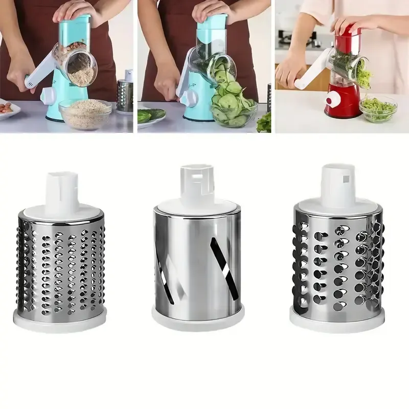 Ralador de Manivela 3 Lâminas Aço 430 Sem BPA, Desmontável com Base de Sucção Antiderrapante para Legumes, Queijo e Amendoim | Entrega em Casa em Toda Luanda