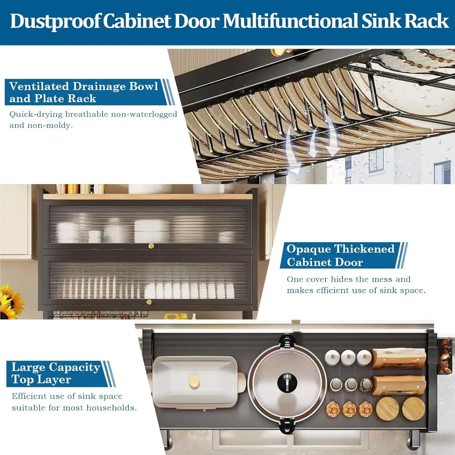 2-Tier Dustproof Over-the-Sink Dish Drying Rack with Flip Doors