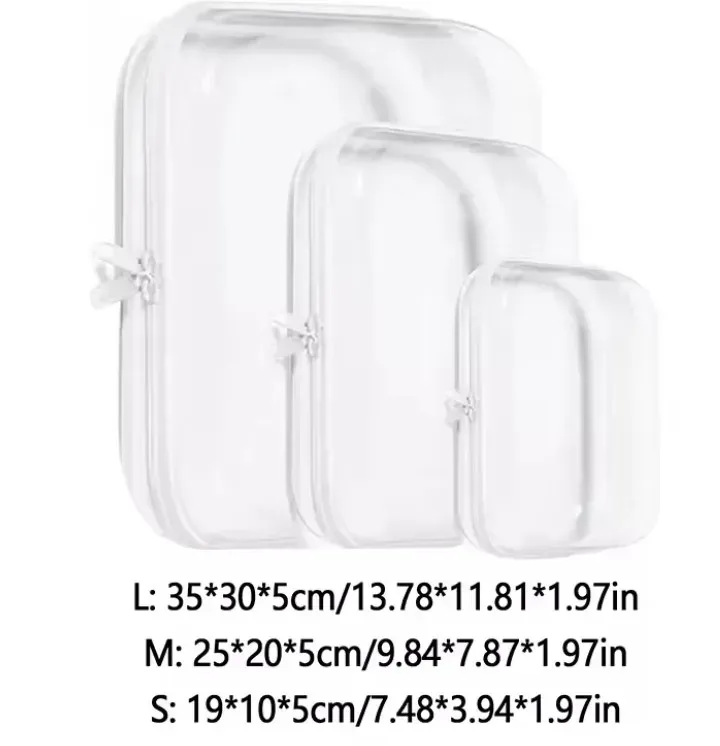 3pcs  Clear Hard Shell Zipper Case
