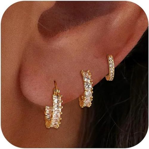 14K Gold Huggie Earrings-3pcs for single ear