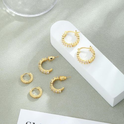 14K Gold Huggie Earrings-3pcs for single ear