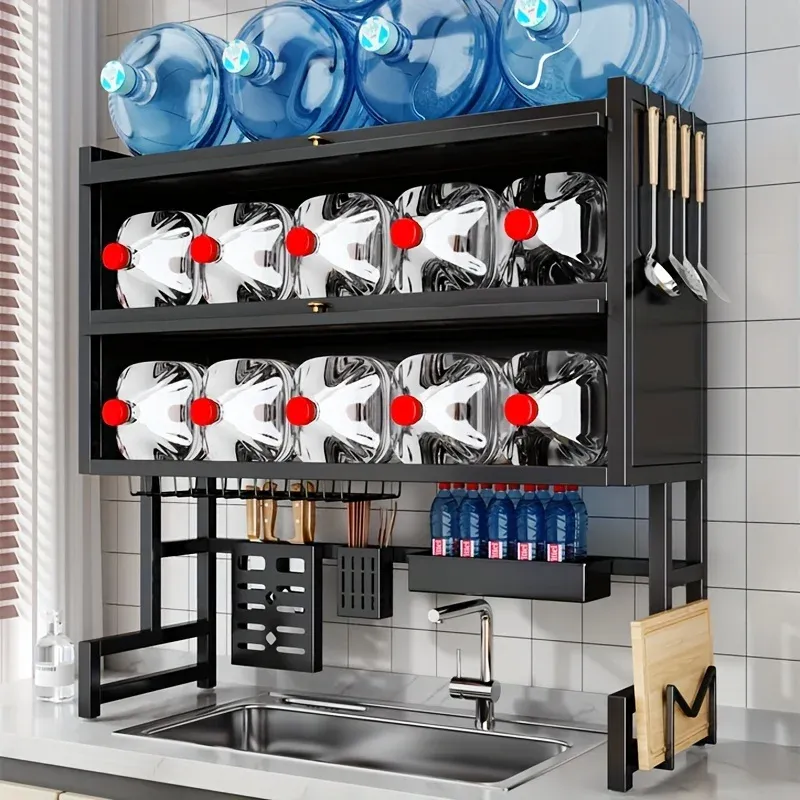 2-Tier Dustproof Over-the-Sink Dish Drying Rack with Flip Doors