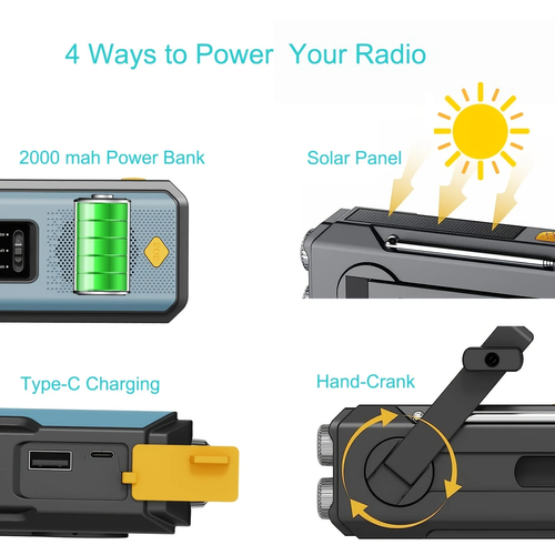 Daykit Emergency Radio! Hand Crank + Solar Power | LED Flashlight + SOS Alarm | Camping-Power Outage Survival