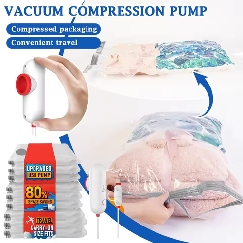 🧳 ​10Pack USB Electric Vacuum Storage Bags with 1 Pump Set for Clothes Blankets Travel Luggage​