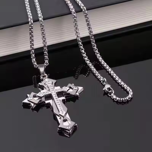 TitanCross Unbreakable Steel Chain​​ ⚡ Non-Fading · 🖤 Gothic Edge · 👫 Unisex Power