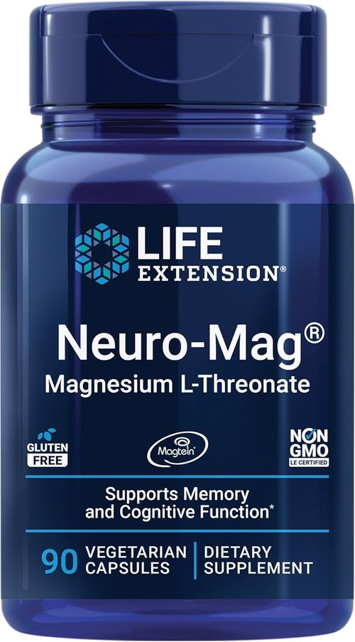 Life Extension Neuro-Mag Magnesium L-Threonate, Magnesium L-threonate, Memory Health, Quick Thinking, Cognitive Health Support, Vegetarian, Non-GMO, 90 Vegetarian Capsules