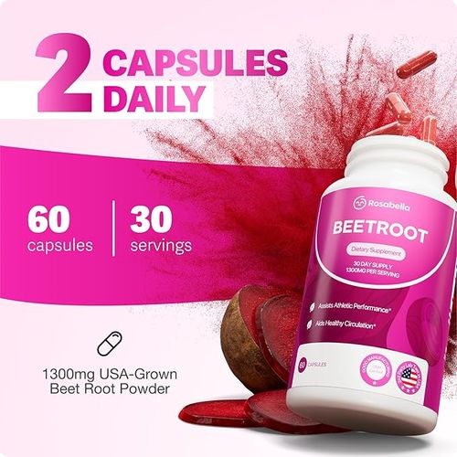 ​🌿Rosabella Organic Beetroot Capsules 1300mg 120 Count Natural Energy & Endurance Support（2pcs）