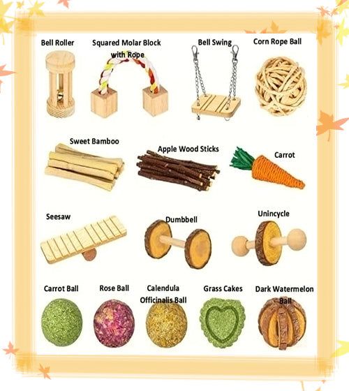 15cps Wooden  Pet  Toy Hamster Rabbit Guinea Pig Parrot Play Molar Supplies