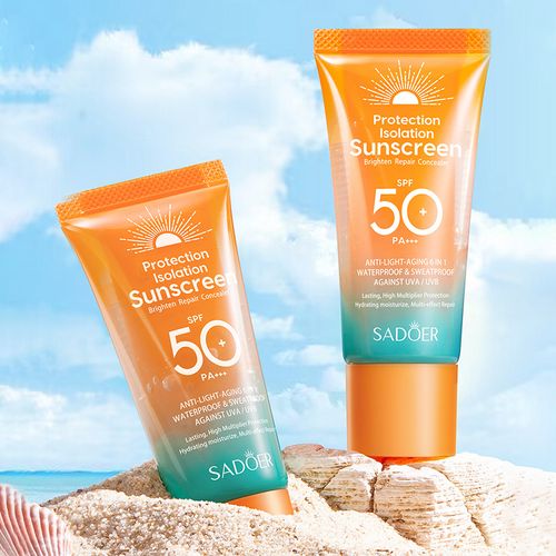 SADOER SPF50+ PA+++ Protection Isolation Sunscreen, 6 in 1 Anti Light-Aging Waterproof Sweatproof Brightening Sun Cream