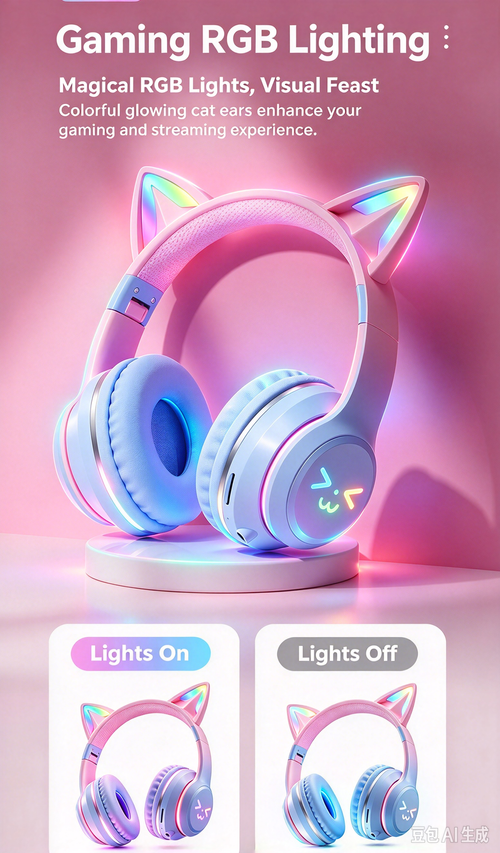 Cute Cat Ear Bluetooth Headset | HiFi Stereo & RGB Lights