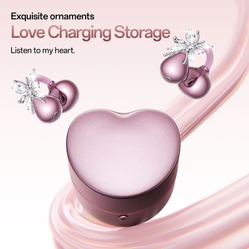 2026 New Open-Ear Bluetooth Earphones, Ultra Long Battery Life, Heart-shaped Ear Caps with Makeup Mirror