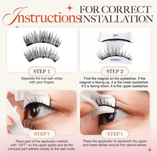No glue required! Clip-on magnetic lashes with applicator, natural & lightweight, perfect for eye makeup.
