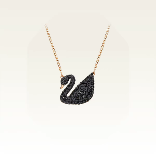 Classic Large Black Swan Necklace ✨ Sparkling Crystal Statement Jewelry