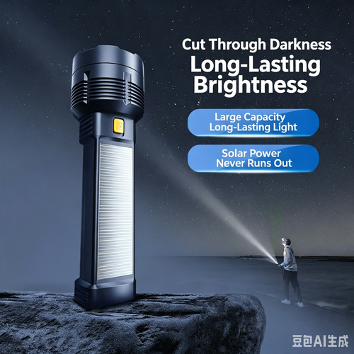 Solar Powered Flashlight, Super Bright High Beam, Outdoor Long Range, Long Lasting Battery, Rechargeable Portable Focus Torch