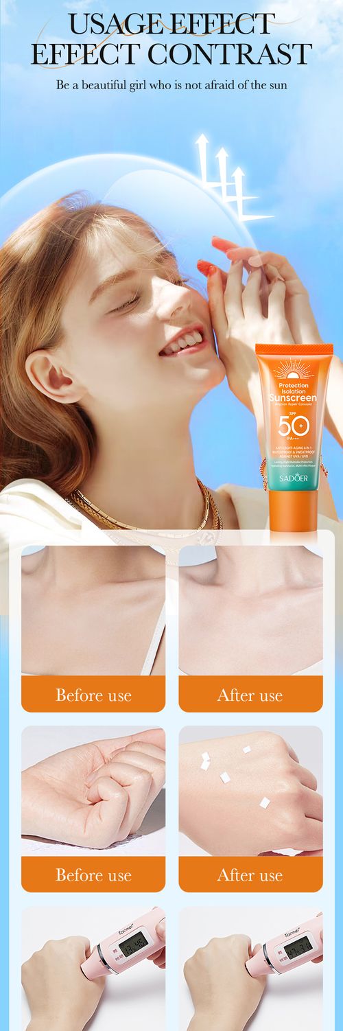 SADOER SPF50+ PA+++ Protection Isolation Sunscreen, 6 in 1 Anti Light-Aging Waterproof Sweatproof Brightening Sun Cream