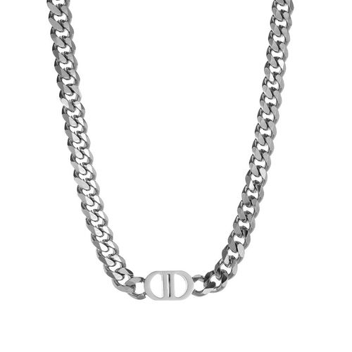 High‑Grade Titanium Steel Letter Necklace, Non‑Fading Versatile Hip‑Hop Choker Jewelry, Cuban Chain Necklace for Men Women