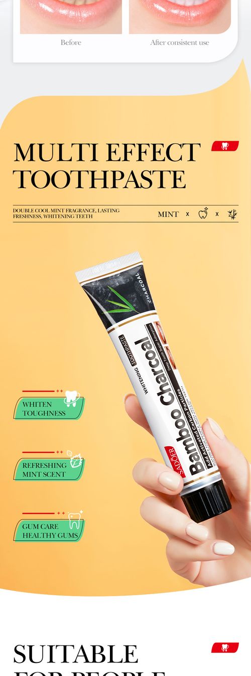 5 Pack SADOER Bamboo Charcoal Whitening Toothpaste | Remove Stains & Fresh Mint Breath