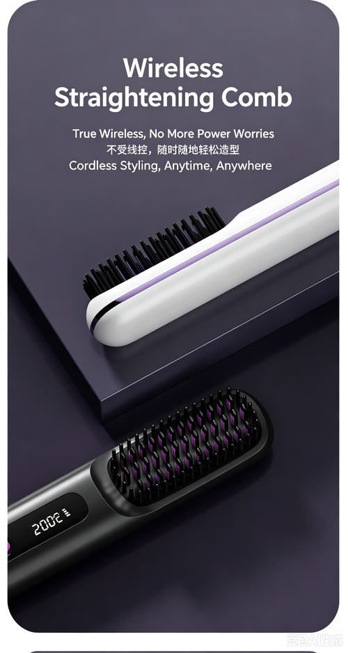 199 Million Negative Ions Wireless Hair Straightener Brush, Multi Temp Adjustable Travel Hot Comb
