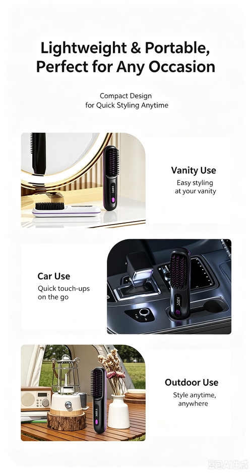 199 Million Negative Ions Wireless Hair Straightener Brush, Multi Temp Adjustable Travel Hot Comb