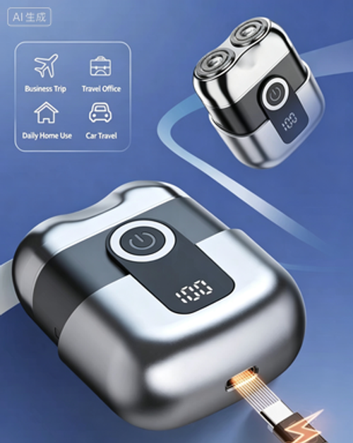 Portable Mini Men Electric Shaver, Smart Digital Power Display, Type‑C USB Rechargeable Pocket Razor for Travel Business Trip Car Home Use